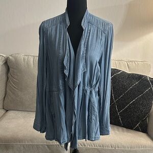 Blue Ruffled Open Front Poncho Jacket